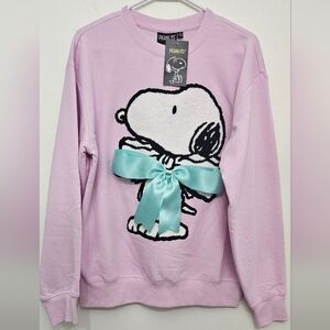 New Pink Snoopy Peanuts Cute Bow Valentines Sweater Size MEDIUM
